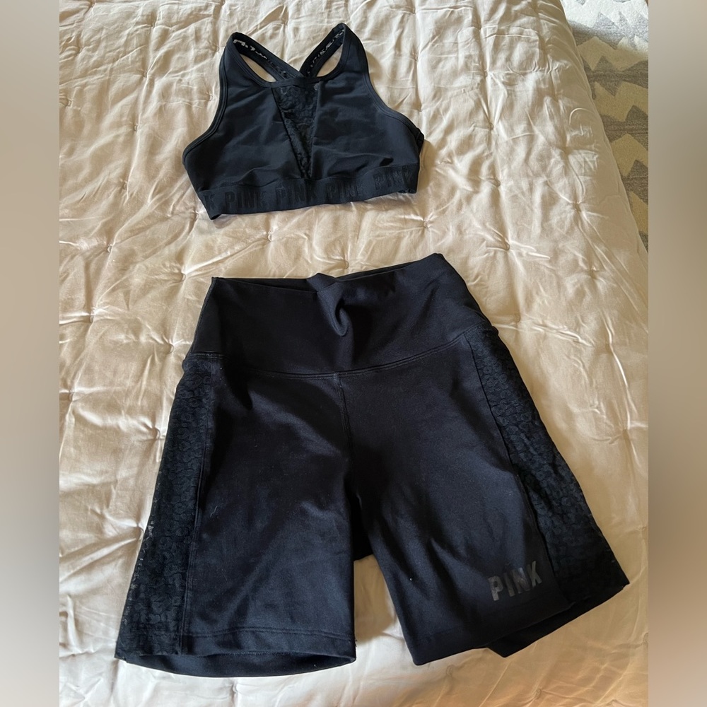 Black, Cheetah Lace VS Pink Bike Short & Sports-bra Set